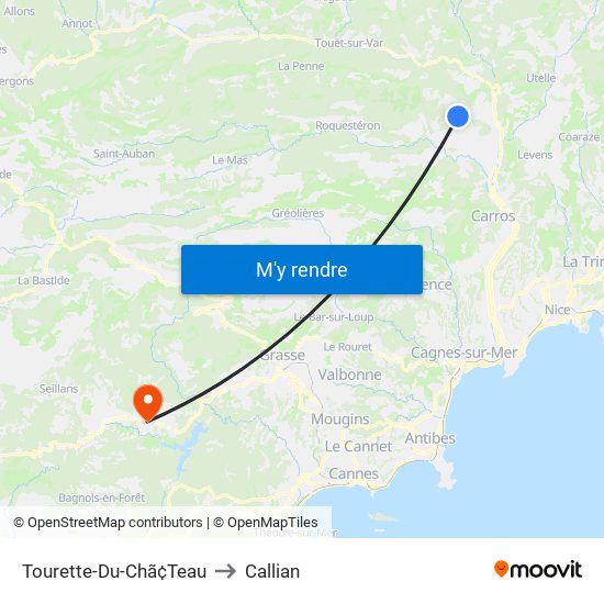 Tourette-Du-Chã¢Teau to Callian map