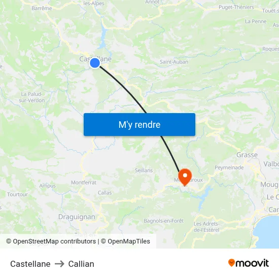 Castellane to Callian map