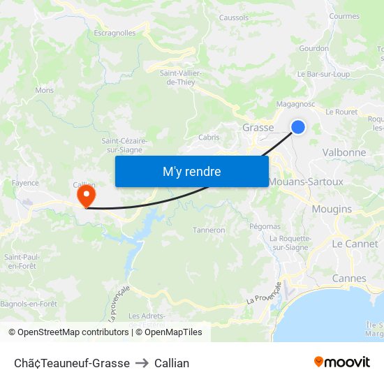 Chã¢Teauneuf-Grasse to Callian map