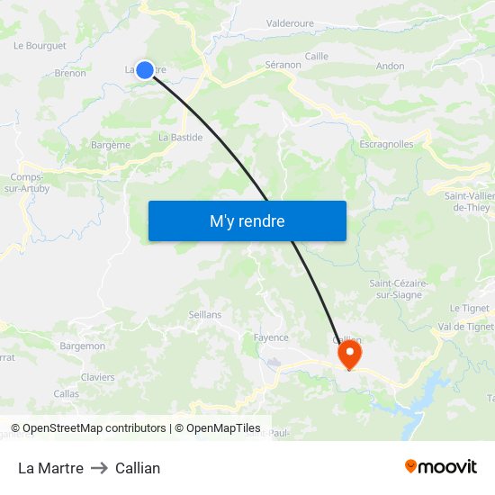 La Martre to Callian map
