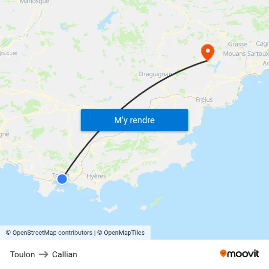 Toulon to Callian map