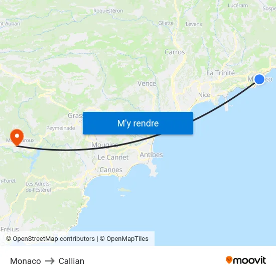 Monaco to Callian map