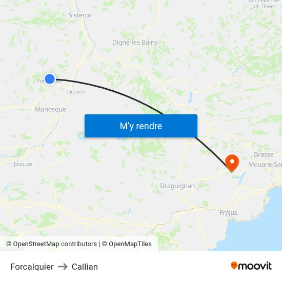 Forcalquier to Callian map