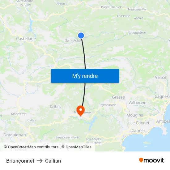 Briançonnet to Callian map