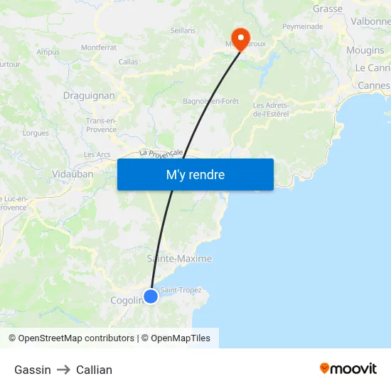 Gassin to Callian map