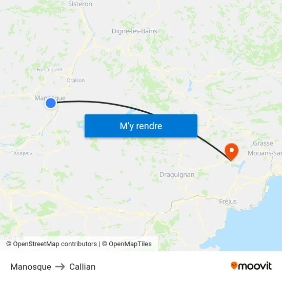 Manosque to Callian map