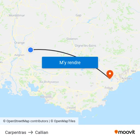 Carpentras to Callian map