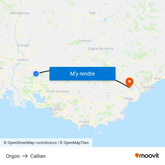 Orgon to Callian map
