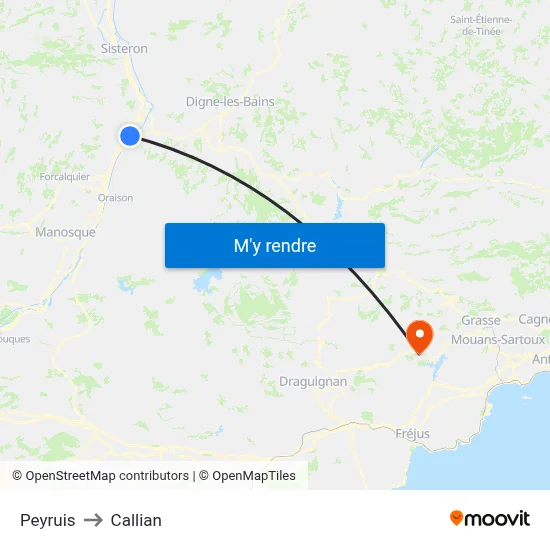 Peyruis to Callian map