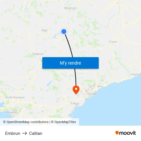 Embrun to Callian map