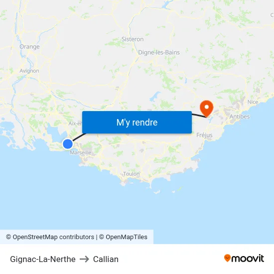 Gignac-La-Nerthe to Callian map