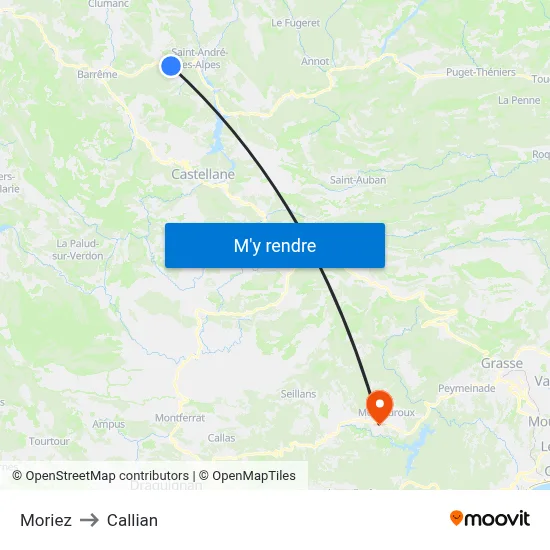 Moriez to Callian map