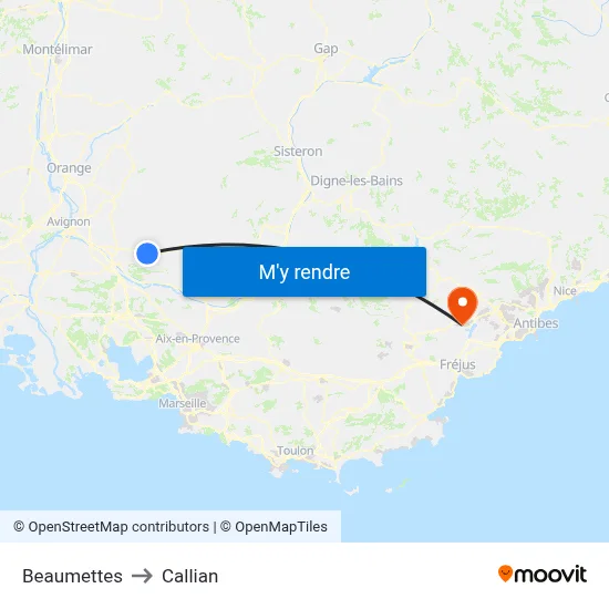 Beaumettes to Callian map