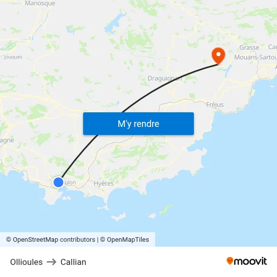 Ollioules to Callian map