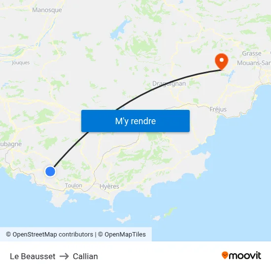 Le Beausset to Callian map