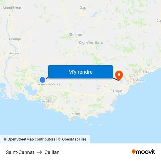 Saint-Cannat to Callian map