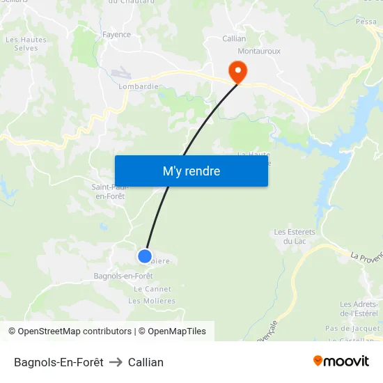 Bagnols-En-Forêt to Callian map