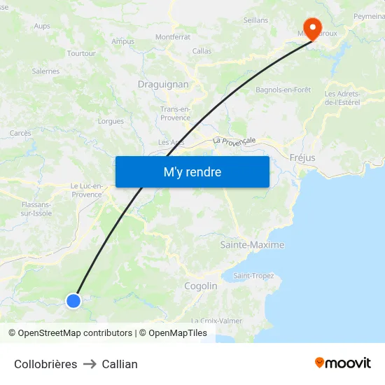 Collobrières to Callian map