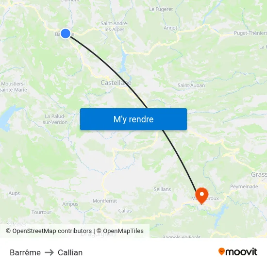 Barrême to Callian map