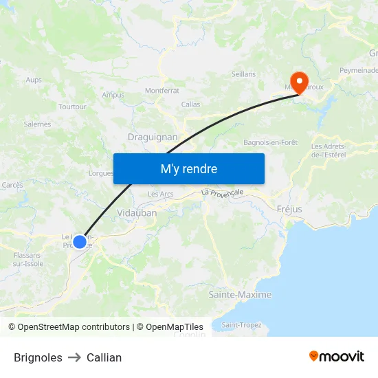 Brignoles to Callian map