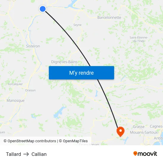 Tallard to Callian map