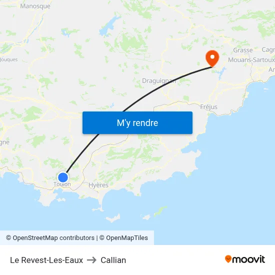 Le Revest-Les-Eaux to Callian map