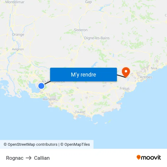 Rognac to Callian map