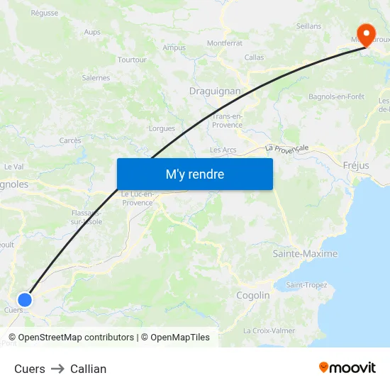 Cuers to Callian map