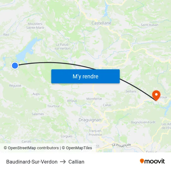 Baudinard-Sur-Verdon to Callian map