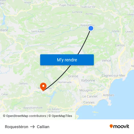 Roquestéron to Callian map