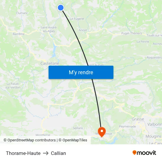 Thorame-Haute to Callian map