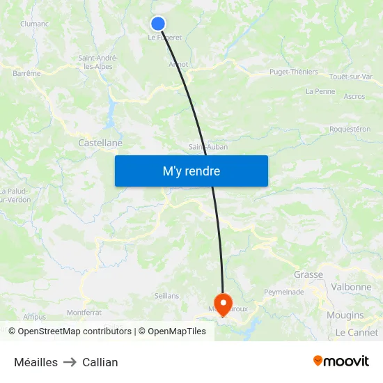 Méailles to Callian map