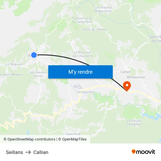 Seillans to Callian map