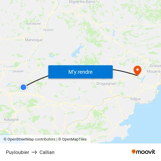 Puyloubier to Callian map