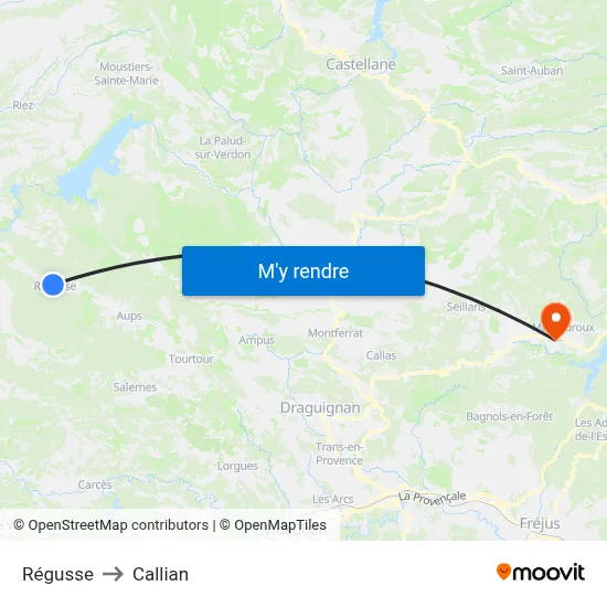 Régusse to Callian map