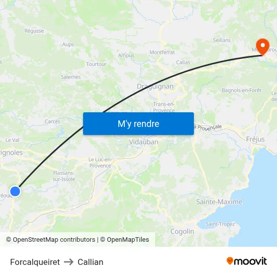 Forcalqueiret to Callian map