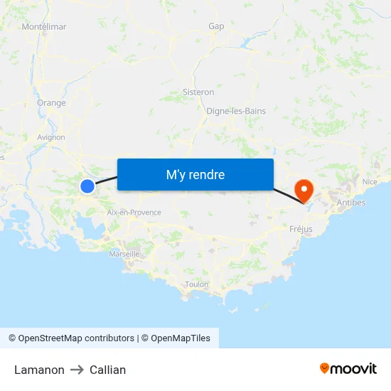 Lamanon to Callian map
