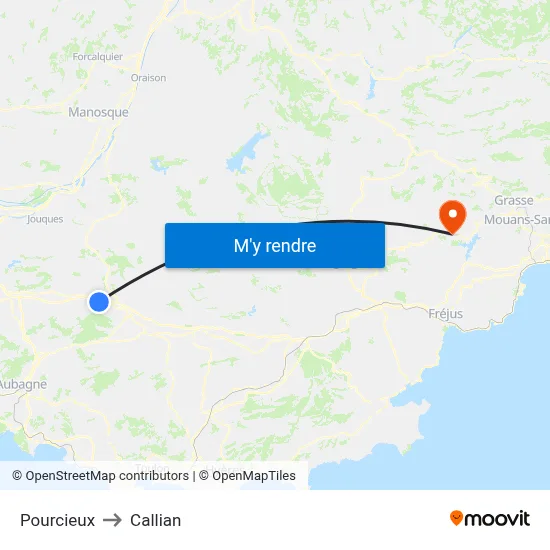 Pourcieux to Callian map