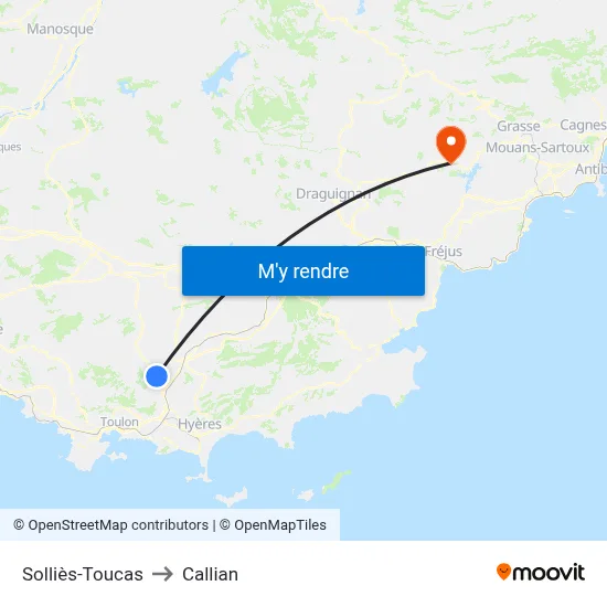 Solliès-Toucas to Callian map