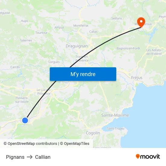 Pignans to Callian map