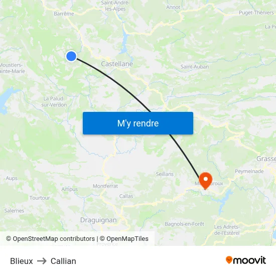 Blieux to Callian map