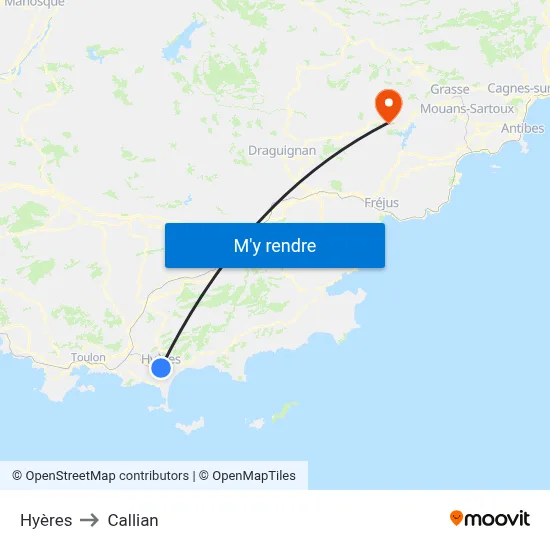 Hyères to Callian map