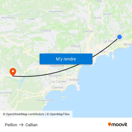 Peillon to Callian map