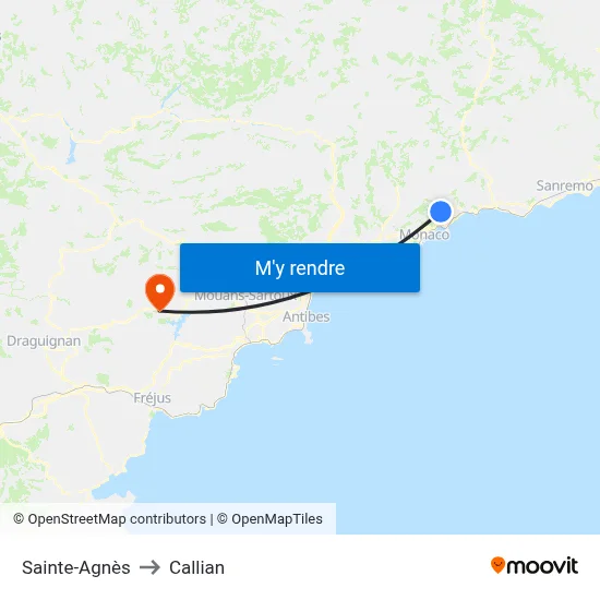 Sainte-Agnès to Callian map