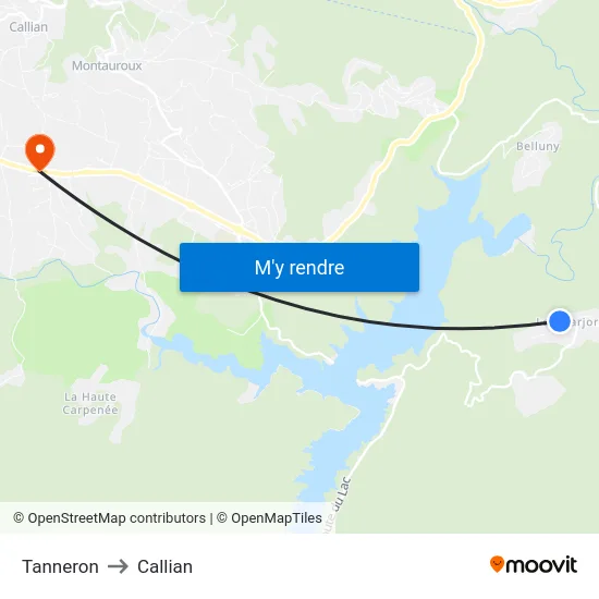 Tanneron to Callian map