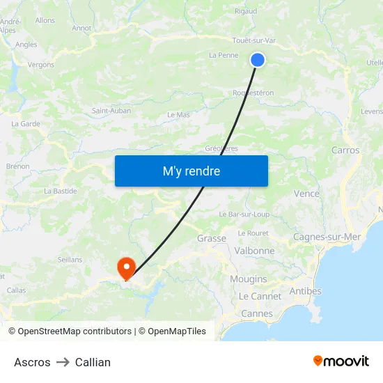 Ascros to Callian map