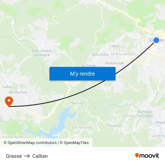 Grasse to Callian map
