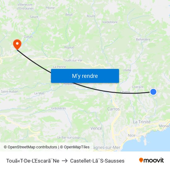 Touã«T-De-L'Escarã¨Ne to Castellet-Lã¨S-Sausses map