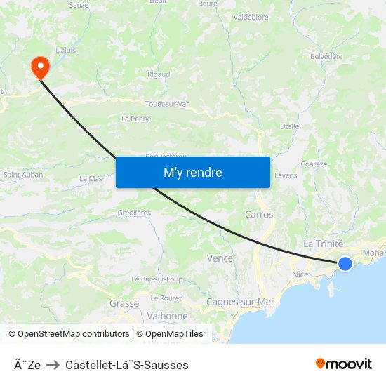 ÃˆZe to Castellet-Lã¨S-Sausses map