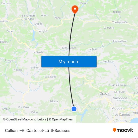 Callian to Castellet-Lã¨S-Sausses map